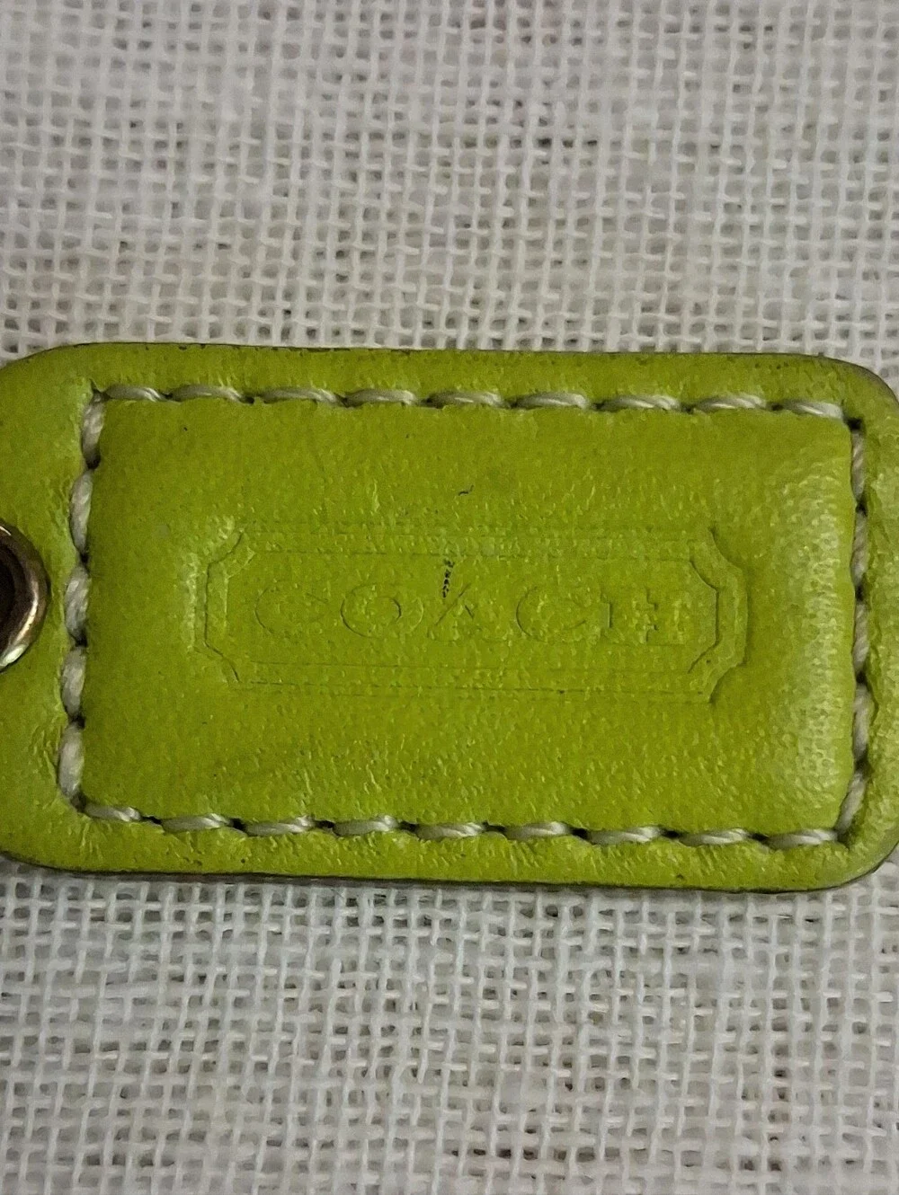 COACH Vintage Lime Green Leather Hangtag, Keyring, Replacement 1.5